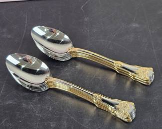 Lot #106 - Royal Albert Gold Rose 18/10 Stainless Steel Tea Spoons - Set of 6 Elegant Spoons