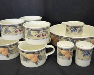 Lot #117 - Mikasa Intaglio Garden Harvest Dinnerware Set - Vintage Japan Porcelain Fruit Pattern
