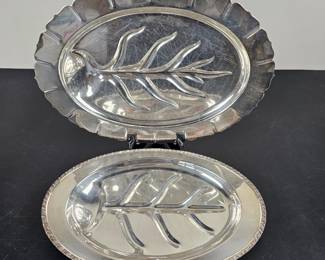 Lot #109 - William A Rogers "Berwick" and International Silver Co "Early American" Silverplate Meat Platters With Well & Tree