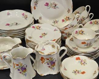 Lot #135 - Vintage Warwick China Co WAR10 Porcelain Floral Luncheon & Tea Set with Gold Trim