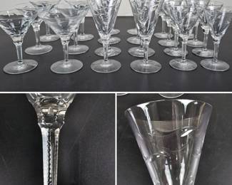 Lot #118 - Lot of 16 Vintage Tiffin-Franciscan "Elyse" Cut Crystal Wine, Water & Iced Tea Glasses with Intricate Etching