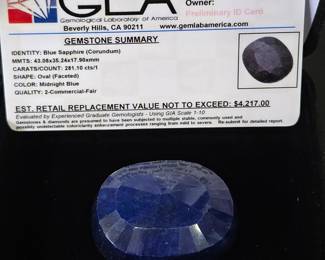 Lot #7 - GLA Appraised 281.10 Ct Oval Faceted Blue Sapphire Gemstone - Midnight Blue Corundum