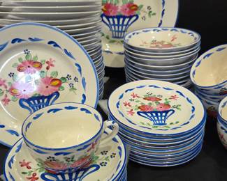 Lot #134 - Antique 1920s Pountney & Co. Ltd. "Old Bristol Basket" Hand-Painted Ceramic Dinnerware Set