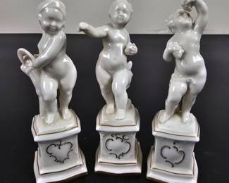 Lot #205 - Lorenz Hutschenreuther Germany Porcelain Cherub Figurines on Pedestals Set of 3