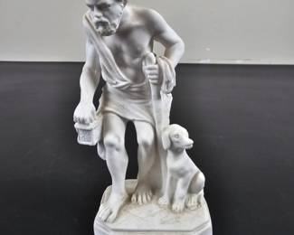 Lot #206 - Vintage Diogenes Greek Philosopher Marble Statue with Dog Figurine - Classic Ancient Greek Sculpture