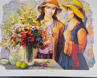 Lot #12 - Signed Charles Lanier Limited Edition Lithograph 'Les Filles' 350/350 Vibrant Floral and Portrait Art Print