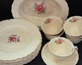 Lot #115 - Vintage Copeland Spode's Jewel Billingsley Pink Rose Embossed Ivory Transferware Luncheon Set