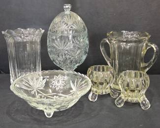 Lot #191 - Vintage Cut Glass Lot - Decorative Bowls, Vases, & Candle Holders