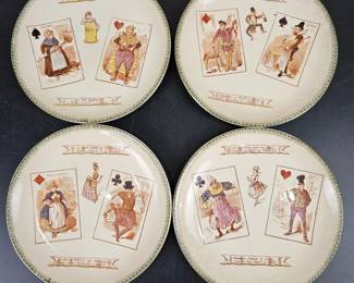 Lot #54 - Antique Choisy Le Roi Terre de Fer (Ironstone) Plates Set of 4 Vintage Playing Card Design