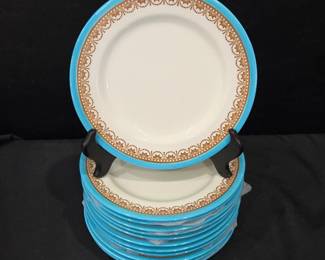 Lot #181 - Antique Circa. 1900 Royal Worcester England Fine China Plates Set of 12 Blue and Gold