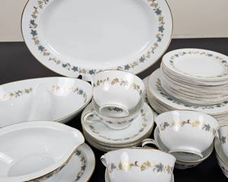 Lot #154 - Noritake China "Goldvine" Dinnerware Set with Gravy Boat & Serving Platters