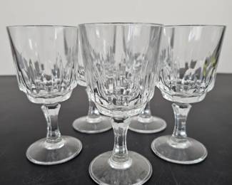 Lot #36 - Set of 5 Vintage Crystal Cut Glass Wine Goblets - Elegant Stemware for Home Bar