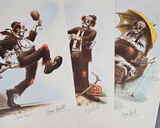 Lot #24 - Wayne Howell Hand Signed Artist's Proofs "Cruisin" "Lunch Time" "Pay Day" Clown Art Prints Lot of 3