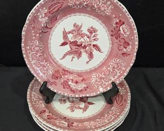 Lot #185 - Spode's Copeland "Camilla" England Red Transferware Luncheon Plates Set of 4