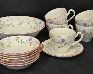 Lot #89 - Johnson Bros England "Summer Chintz" Floral Tea and Dessert Set - Vintage Porcelain Bowls & Cups with Saucer