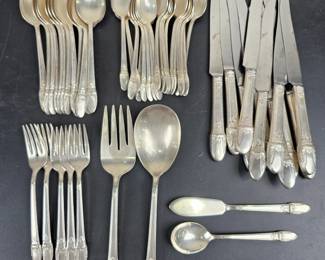 Lot #112 - Vintage 1847 Rogers Bros First Love Silverplate Flatware Set - Ornate Design