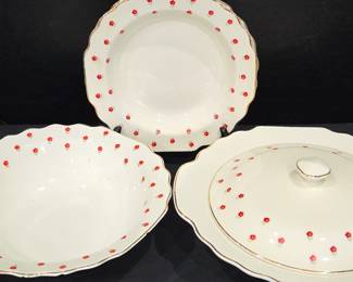 Lot #139 - WS George "Blushing Rose Dalrymple (Lido)" Hand-Painted Ceramic Bowl Set with Red Flower Design and Gold Trim