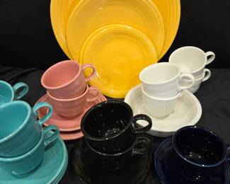 Lot #142 - Vintage Fiesta Homer Laughlin China Coffee Cup, Saucer & Plate Set - Multicolor Fiesta Dinnerware