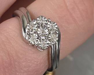 Lot #2 - 925 Sterling Silver Diamond Cluster Ring Size 7