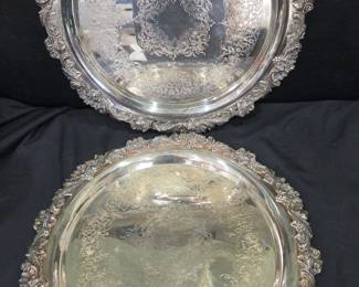 Lot #90 - Vintage Wilcox International Silver Co. Engraved Silver-Plated Serving Trays Set of 2