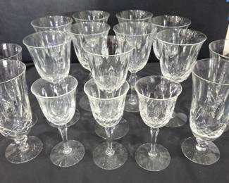 Lot #118 - Lot of 16 Vintage Tiffin-Franciscan "Elyse" Cut Crystal Wine, Water & Iced Tea Glasses with Intricate Etching