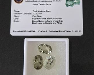 Lot #8 - Green Quartz Parcel 22 Ctw Oval Clean Gemstones - Natural Slightly Grayish Yellowish Green Quartz - With Gem Appraisal
