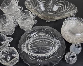 Lot #103 - Cambridge Caprice Glassware Set - Cups, Sugar & Creamer, Nut Bowls, Shakers
