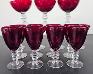 Set of 15 Duncan & Miller Ruby Red Clear Stem #5330 Stemware - Elegant Wine & Champagne Glasses
