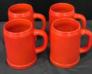 Lot #148 - Set of 4 Vintage Wächtersbach Germany Red Ceramic Tankard Beer Mugs 0.5L