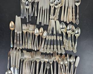 Lot #114 - Vintage Mixed Silverplate & Stainless Steel Flatware Set - Diverse Patterns & Styles, 100+ Pieces