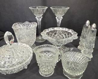 Lot #85 - Vintage Clear Glass & Lead Crystal Serving Set & Barware Lot
