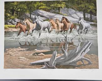 Lot #70 - Signed Georgette Louise Meyer "Mustangs" Limited Edition Lithograph 79/350 – Western Horse Landscape