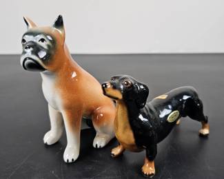 Lot #203 - Porcelain Boxer & Dachshund Dog Figurines - Vintage Ceramic Collectibles