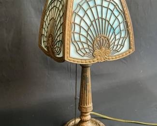 Art Nouveau Blue Slag Glass Table Lamp