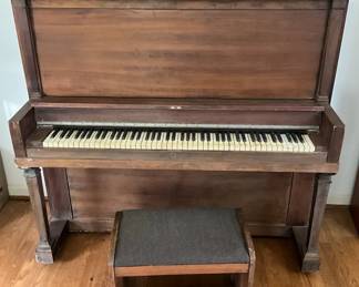 Vintage Wooden Piano And Bench