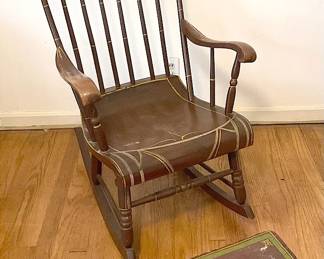 Painted Wooden Rocking Chair And Stool