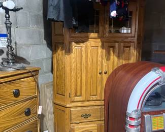 . . . oak and lead glass corner cabinet