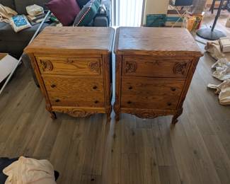 Oak nightstands side-by-side
