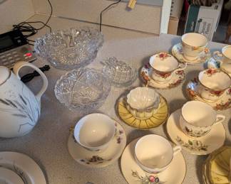 Tea sets, china sets, cut glass