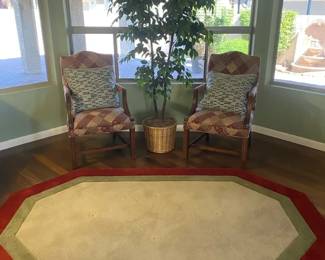 Formal Living Rm Chairs, Rug, And Faux Tree