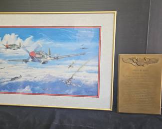 Framed, Matted and Signed Military Airplanes Pic and a Wooden High Flight Decor