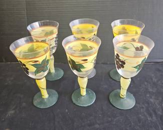 Six Hand Painted Vintage Wine Goblets