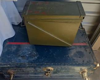 Two Military Ammo Boxes And An Ol Storage Trunk