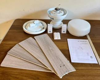 NewInBox 52 Flush Mount Ceiling Fan w Remote  LED  Gray OakWhite Blades