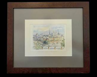 Original Paris Watercolor by G. Sandal 2000  DoubleSigned  Custom Framed