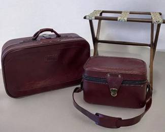 Vintage Scheibe Folding Luggage Rack  2Piece Verdi Brown Leather Suitcase Set