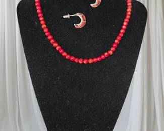 Vibrant Southwestern Red Coral  Silver Jewelry Set