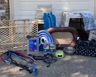 Large Lot of Pet Supplies  2 Large Carriers  Travel Crates, Gates, Stairs  More
