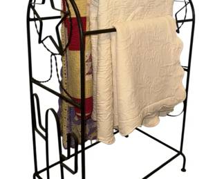 Black Metal Texas Style Quilt Rack with Vintage Quilts  Afghan