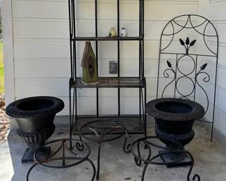 Vintage Wrought Iron Style Garden Collection  MultiTier Bakers Rack, Trellis  Planters